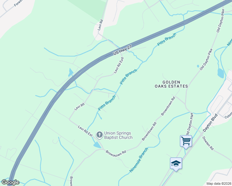 map of restaurants, bars, coffee shops, grocery stores, and more near 6070 Levi Road in Chattanooga