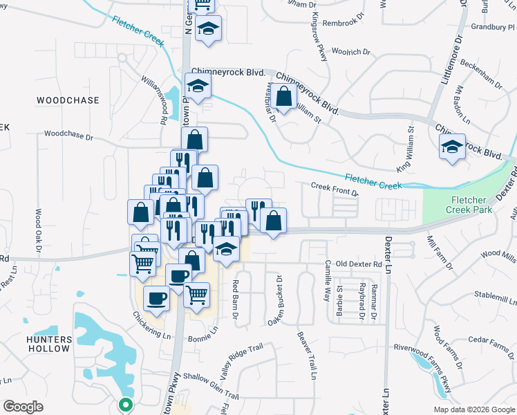map of restaurants, bars, coffee shops, grocery stores, and more near 1820 West Wolfchase Circle in Memphis
