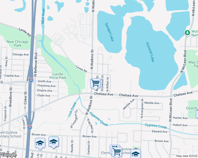 map of restaurants, bars, coffee shops, grocery stores, and more near 1336 North McNeil Street in Memphis