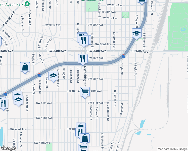 map of restaurants, bars, coffee shops, grocery stores, and more near 3705 South Monroe Street in Amarillo