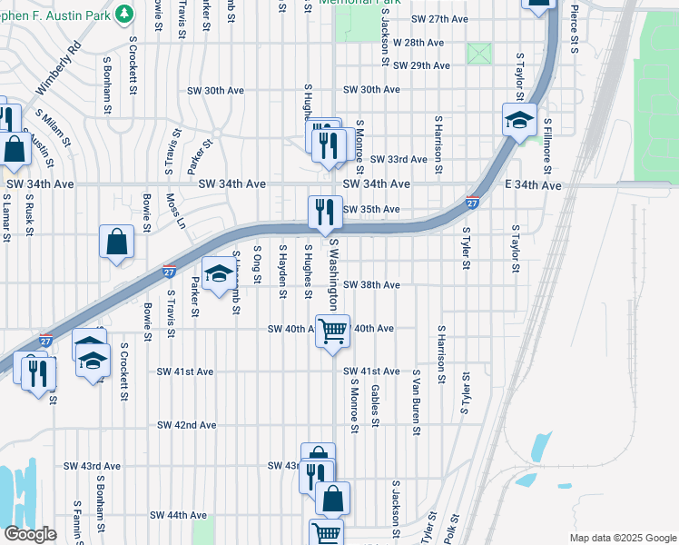 map of restaurants, bars, coffee shops, grocery stores, and more near 3705 South Washington Street in Amarillo