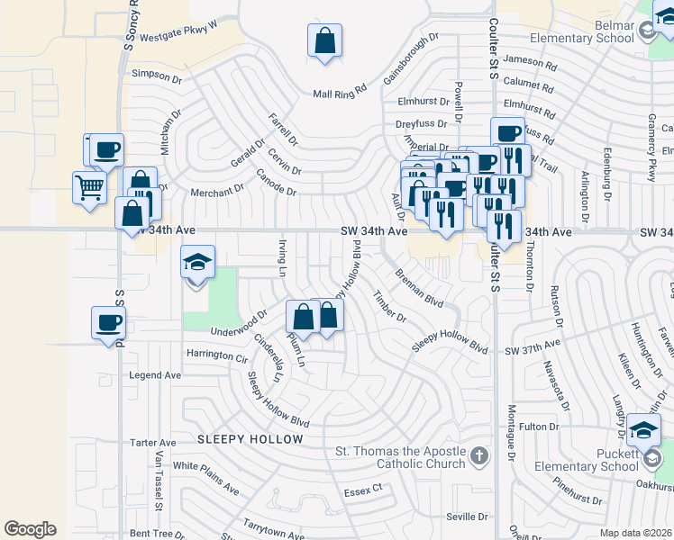 map of restaurants, bars, coffee shops, grocery stores, and more near 3425 Tripp Ave in Amarillo