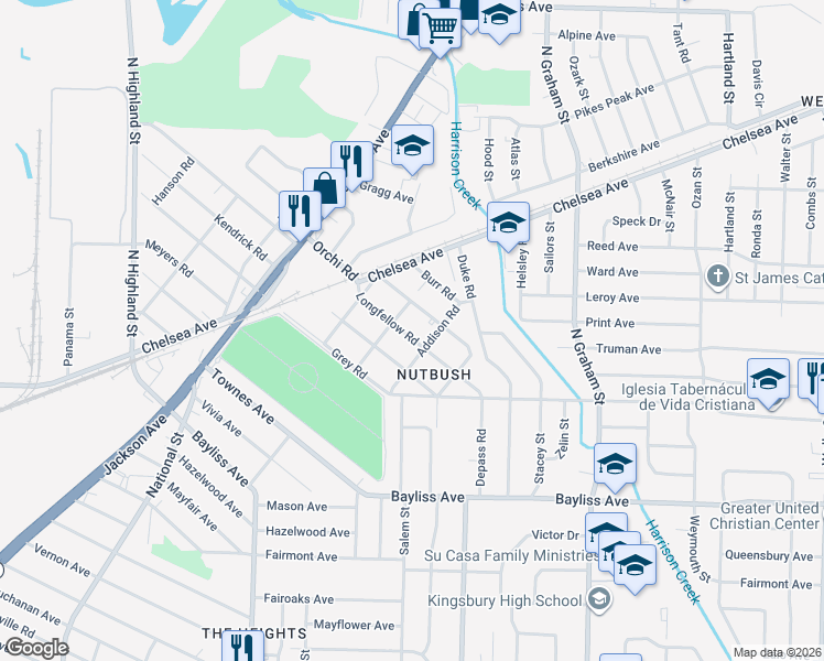 map of restaurants, bars, coffee shops, grocery stores, and more near 3827 Orchi Road in Memphis