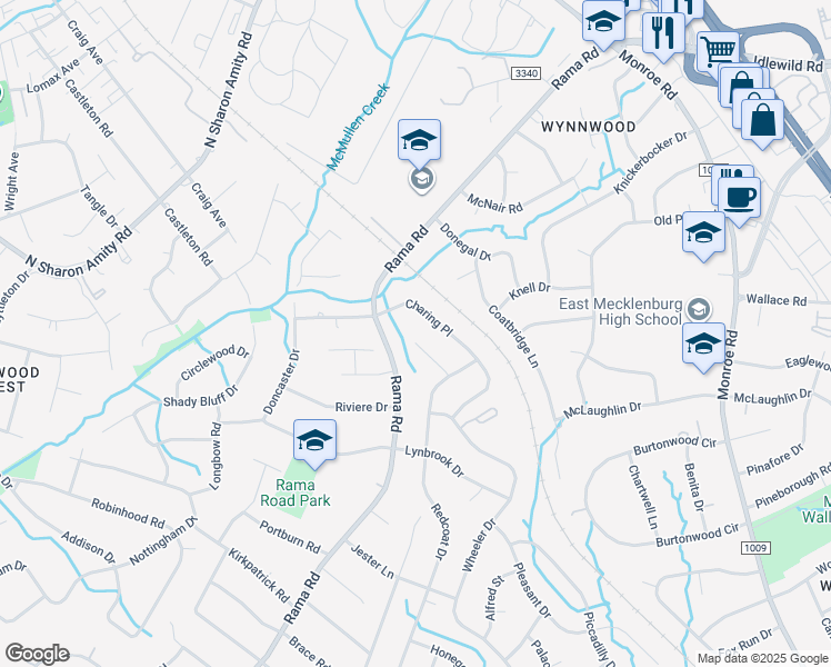 map of restaurants, bars, coffee shops, grocery stores, and more near 1548 Barberry Court in Charlotte