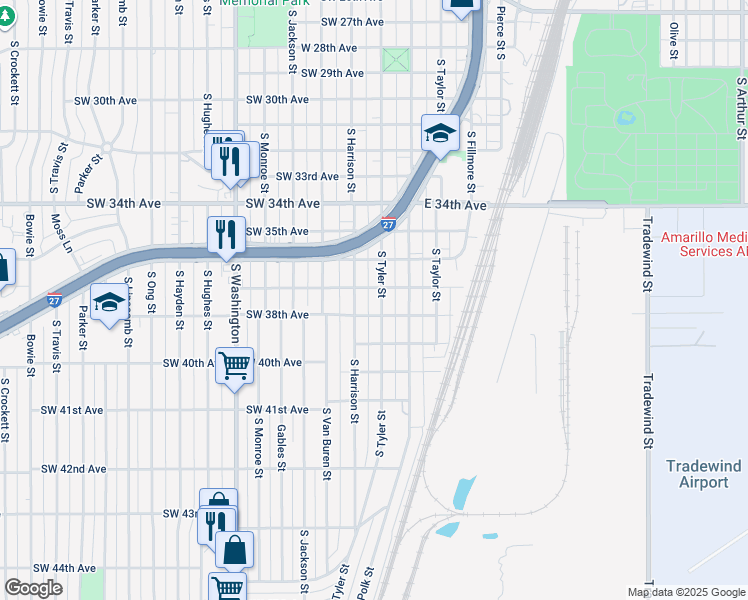 map of restaurants, bars, coffee shops, grocery stores, and more near 3704 S Tyler St in Amarillo