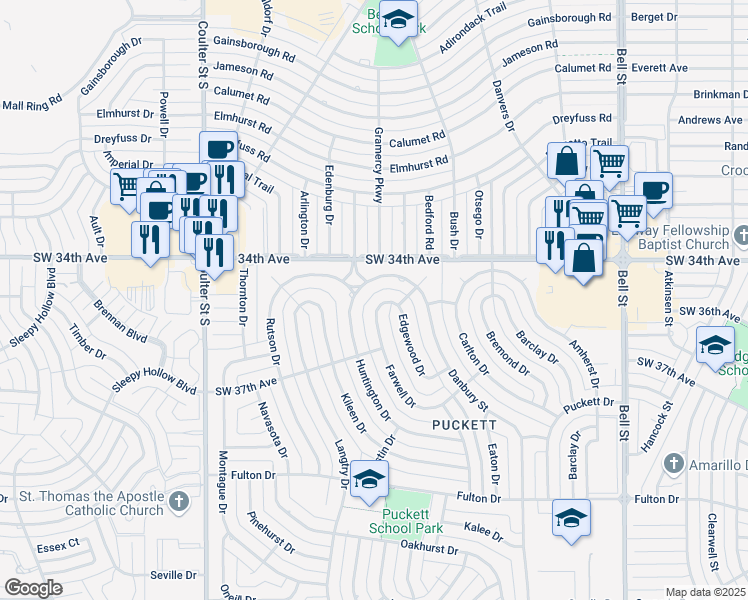 map of restaurants, bars, coffee shops, grocery stores, and more near 3506 Farwell Drive in Amarillo