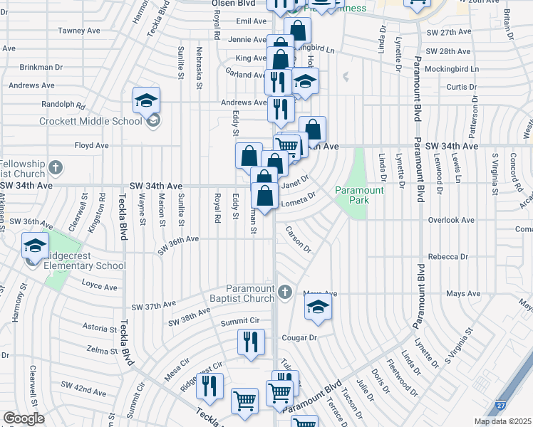map of restaurants, bars, coffee shops, grocery stores, and more near 3426 South Western Street in Amarillo