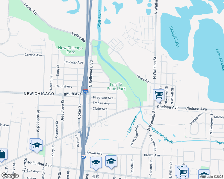 map of restaurants, bars, coffee shops, grocery stores, and more near 1257 Capital Avenue in Memphis