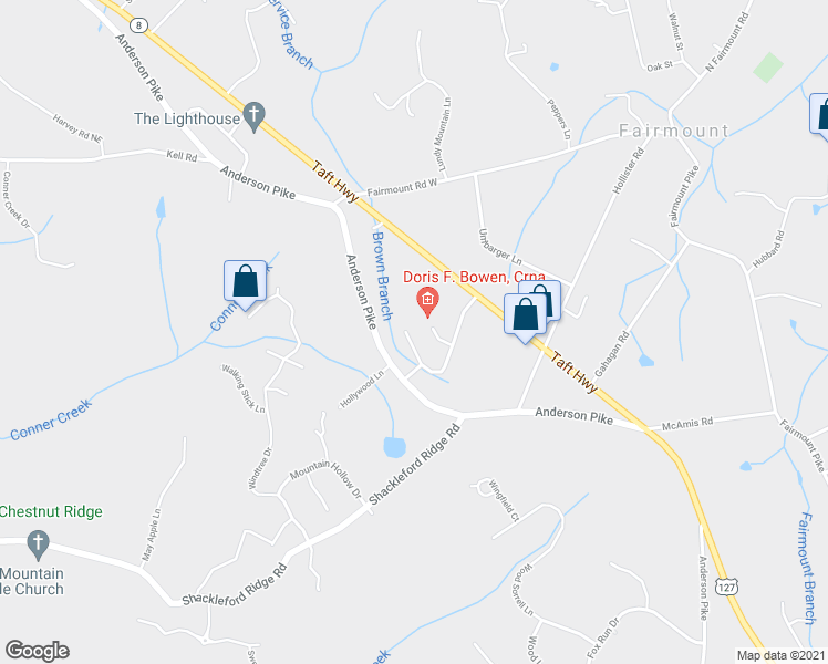 map of restaurants, bars, coffee shops, grocery stores, and more near 2413 Mourning Dove Lane in Signal Mountain