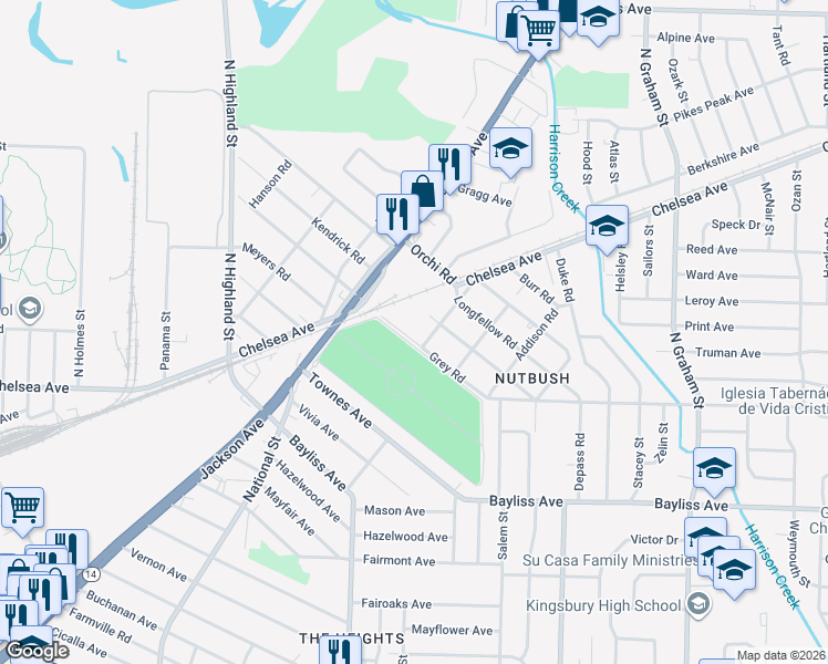 map of restaurants, bars, coffee shops, grocery stores, and more near 3686 Grey Road in Memphis
