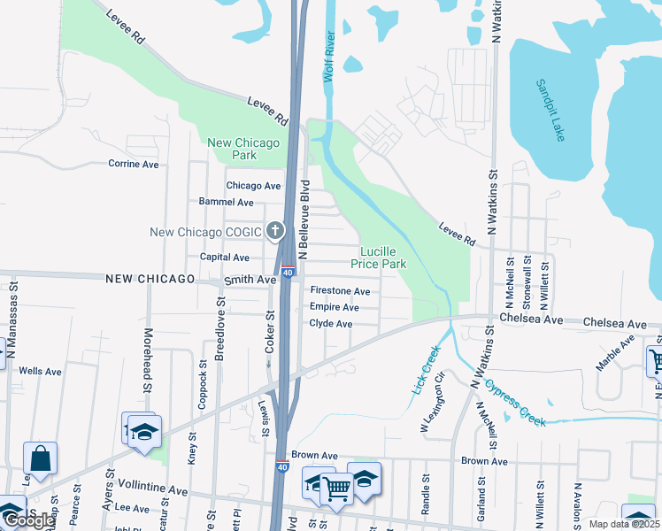 map of restaurants, bars, coffee shops, grocery stores, and more near 1213 Capital Avenue in Memphis