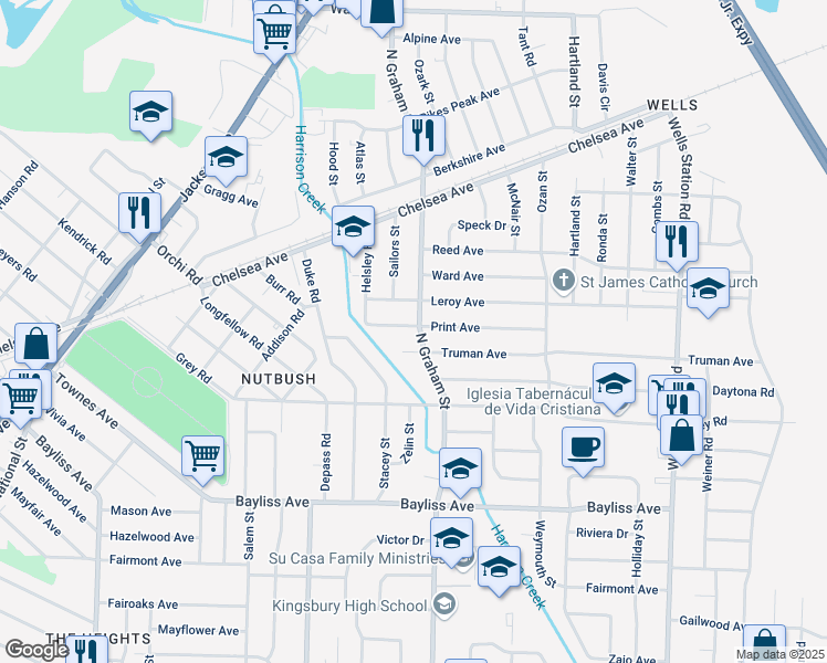 map of restaurants, bars, coffee shops, grocery stores, and more near 4013 Print Avenue in Memphis