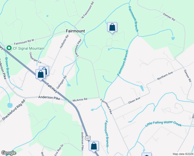 map of restaurants, bars, coffee shops, grocery stores, and more near 3412 Fairmount Pike in Signal Mountain