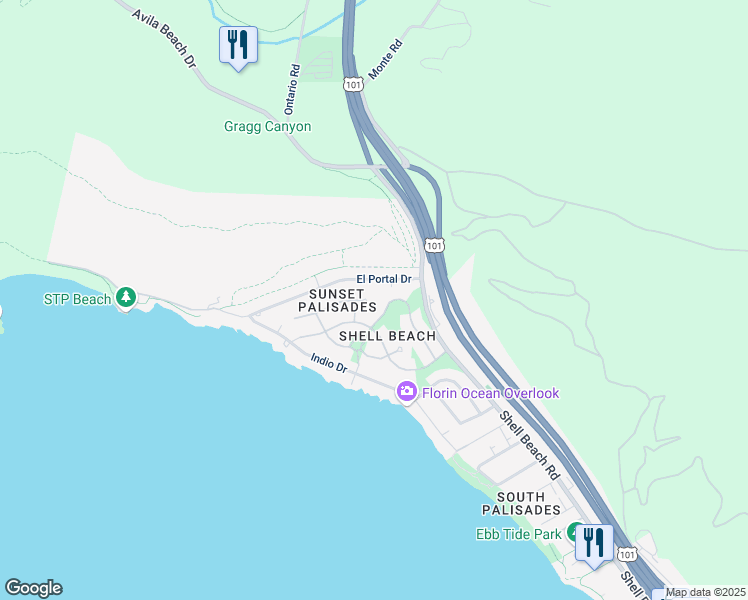 map of restaurants, bars, coffee shops, grocery stores, and more near 175 Miramar Lane in Pismo Beach