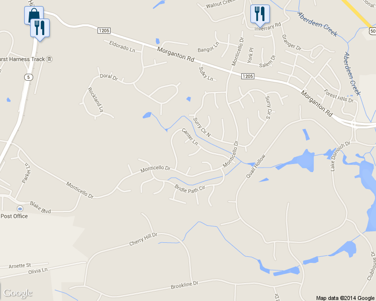 map of restaurants, bars, coffee shops, grocery stores, and more near 5 Canter Place in Pinehurst