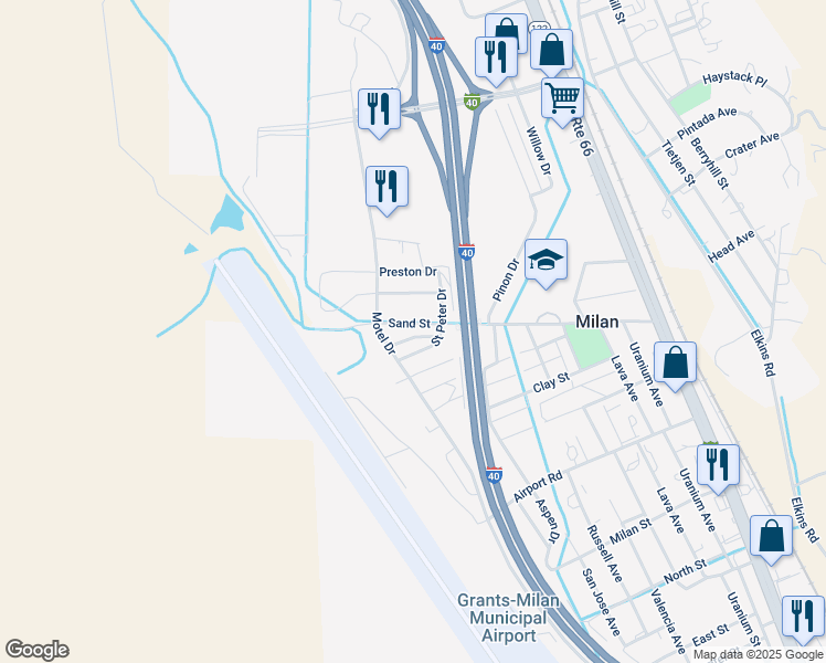 map of restaurants, bars, coffee shops, grocery stores, and more near 715 Sand Street in Grants