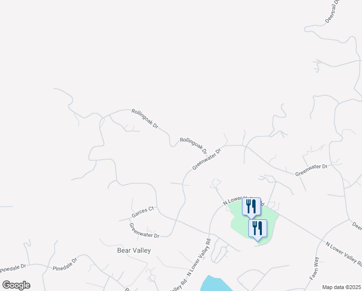 map of restaurants, bars, coffee shops, grocery stores, and more near Rollingoak Drive in Bear Valley Springs