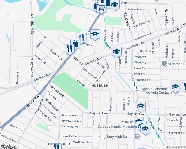 map of restaurants, bars, coffee shops, grocery stores, and more near 3775 Longfellow Road in Memphis