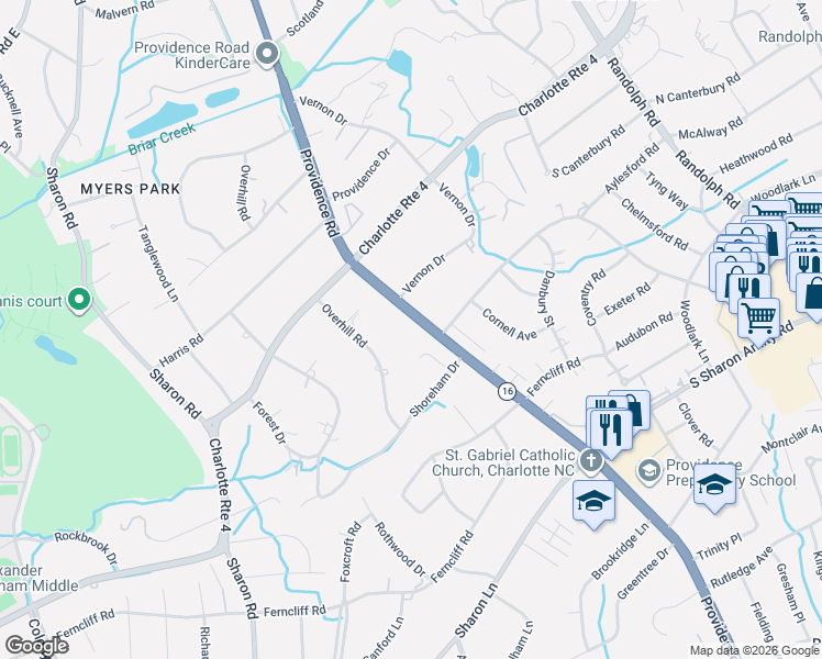 map of restaurants, bars, coffee shops, grocery stores, and more near 2336 Providence Road in Charlotte