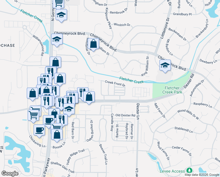 map of restaurants, bars, coffee shops, grocery stores, and more near 1815 Wharfside Drive in Memphis