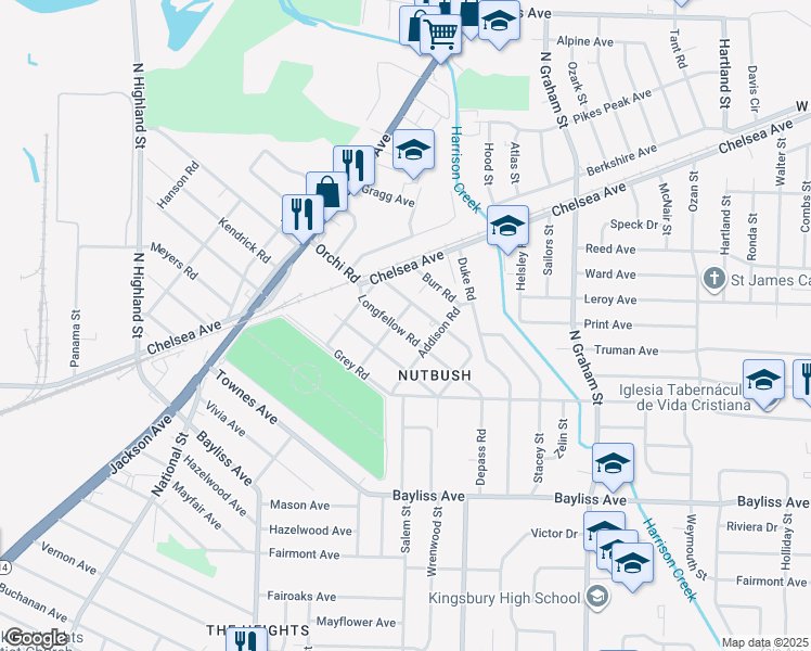 map of restaurants, bars, coffee shops, grocery stores, and more near 3775 Longfellow Road in Memphis
