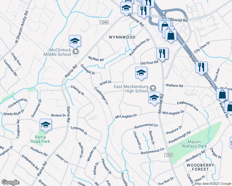 map of restaurants, bars, coffee shops, grocery stores, and more near 1418 Beechdale Drive in Charlotte
