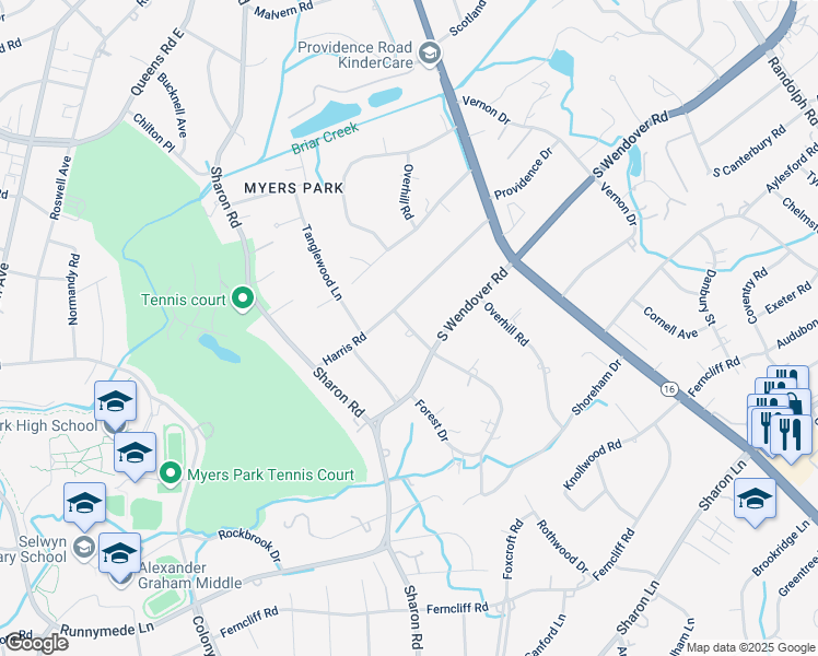 map of restaurants, bars, coffee shops, grocery stores, and more near 2118 Forest Drive in Charlotte