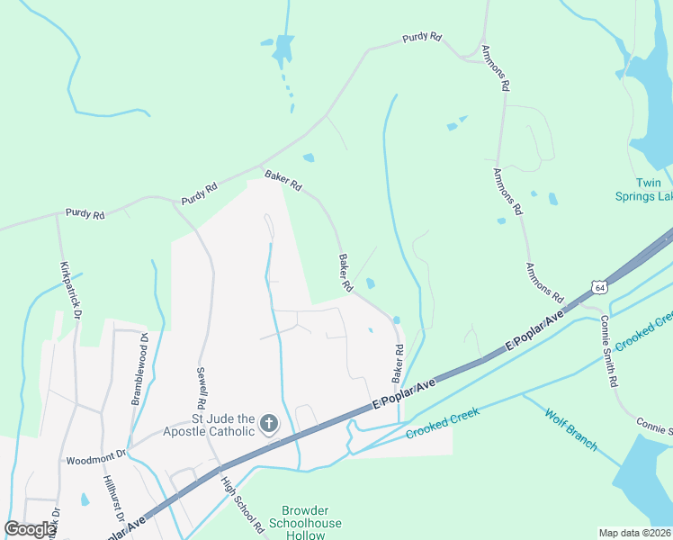 map of restaurants, bars, coffee shops, grocery stores, and more near 380 Baker Road in Selmer