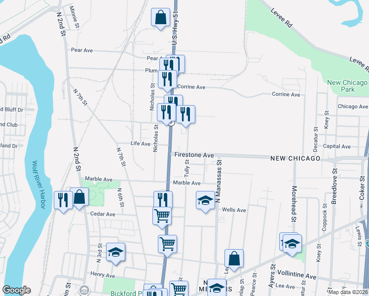 map of restaurants, bars, coffee shops, grocery stores, and more near 664 Firestone Avenue in Memphis
