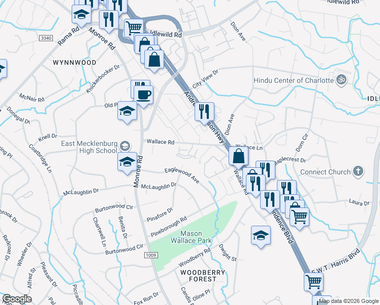 map of restaurants, bars, coffee shops, grocery stores, and more near in Charlotte