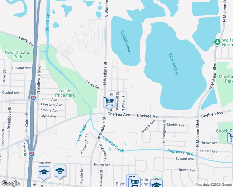map of restaurants, bars, coffee shops, grocery stores, and more near 1336 North McNeil Street in Memphis