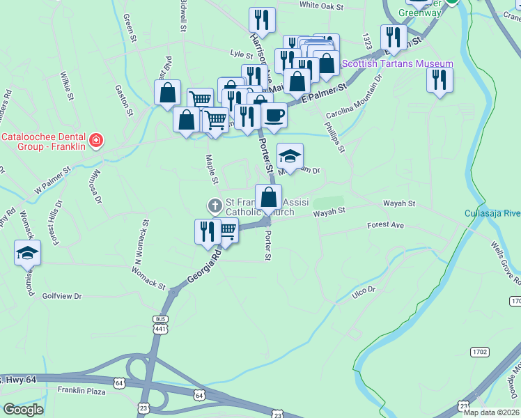 map of restaurants, bars, coffee shops, grocery stores, and more near 395 Porter Street in Franklin