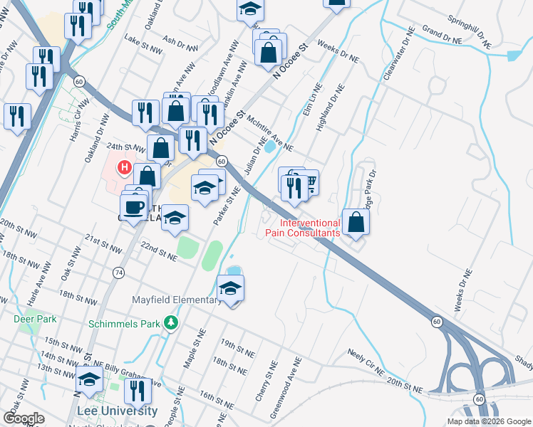 map of restaurants, bars, coffee shops, grocery stores, and more near 260 25th Street Northeast in Cleveland