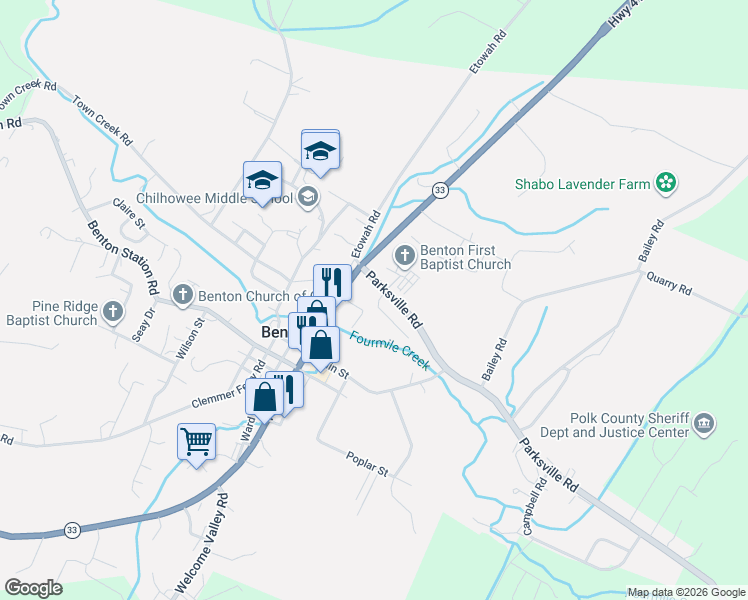 map of restaurants, bars, coffee shops, grocery stores, and more near 131 Lindon Street in Benton