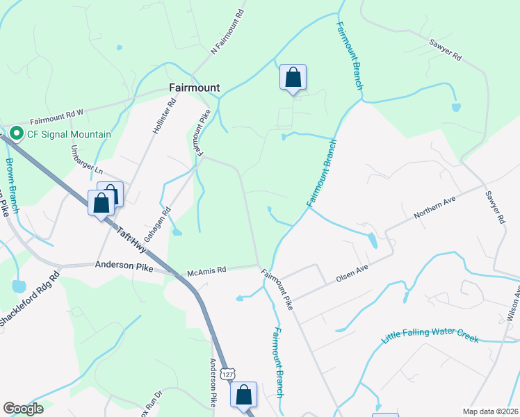 map of restaurants, bars, coffee shops, grocery stores, and more near 3412 Fairmount Pike in Signal Mountain