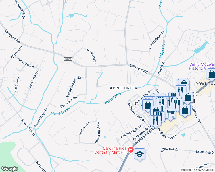 map of restaurants, bars, coffee shops, grocery stores, and more near 10432 Surry Court in Mint Hill