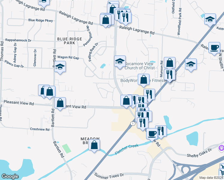 map of restaurants, bars, coffee shops, grocery stores, and more near 1835 Sycamore View Road in Memphis