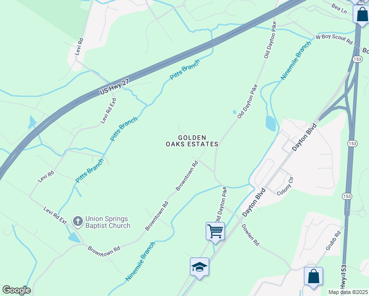 map of restaurants, bars, coffee shops, grocery stores, and more near 6085 Browntown Road in Chattanooga