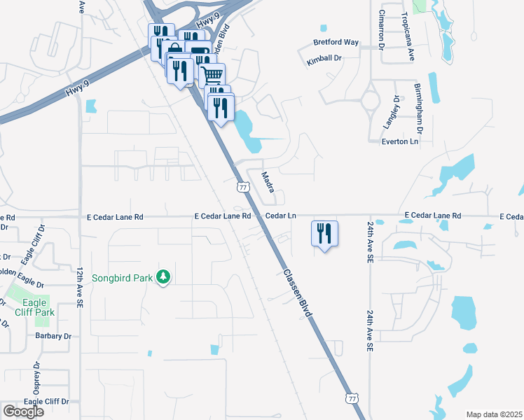 map of restaurants, bars, coffee shops, grocery stores, and more near 1904 Shadow Street in Norman