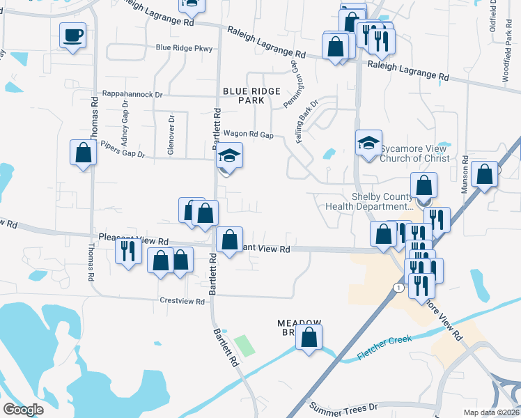 map of restaurants, bars, coffee shops, grocery stores, and more near 1845 Quail Path Street in Memphis