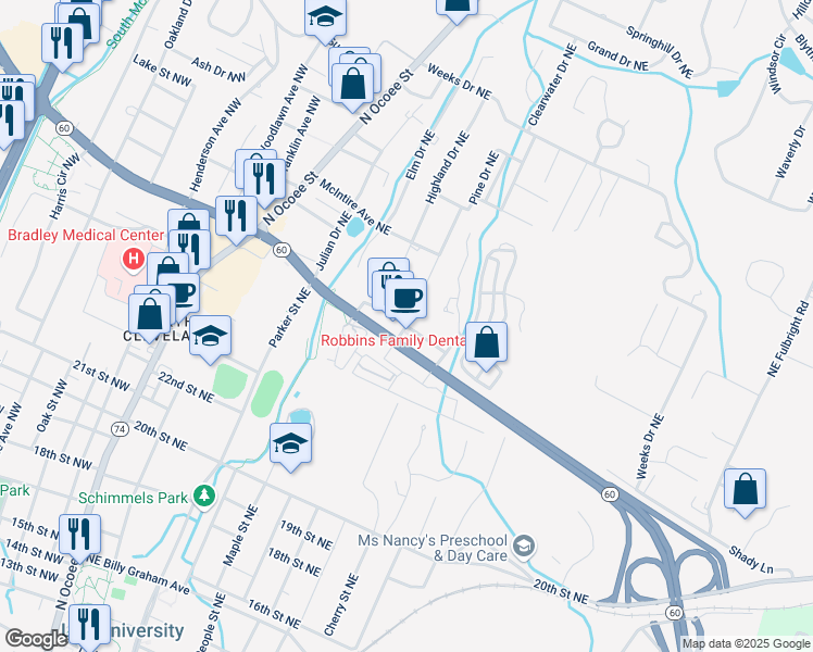 map of restaurants, bars, coffee shops, grocery stores, and more near in Cleveland