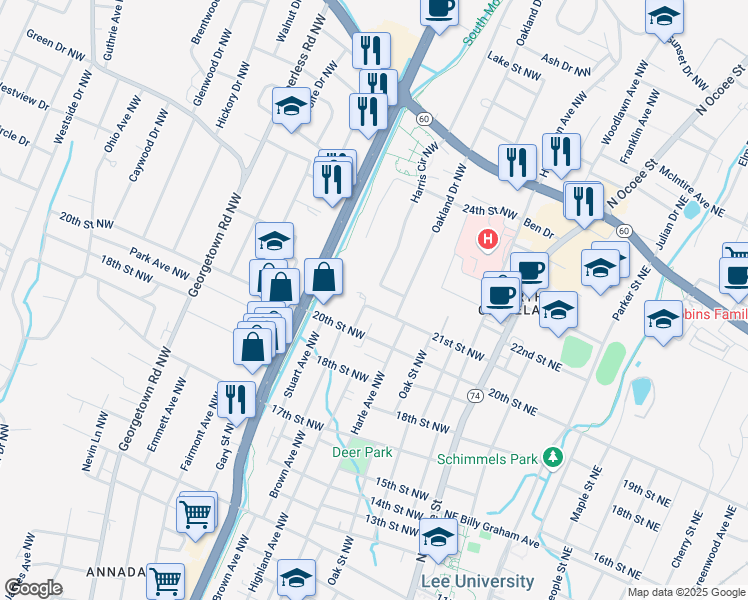 map of restaurants, bars, coffee shops, grocery stores, and more near 2080 Brown Avenue Northwest in Cleveland