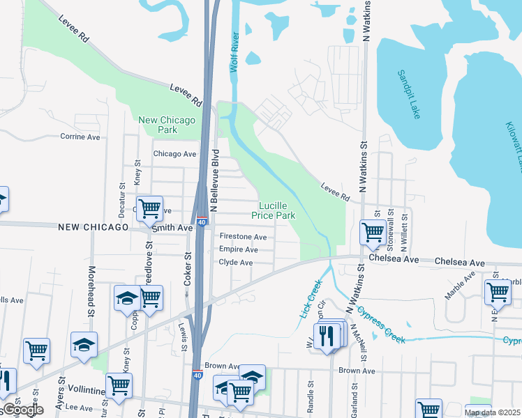 map of restaurants, bars, coffee shops, grocery stores, and more near 1257 Capital Avenue in Memphis