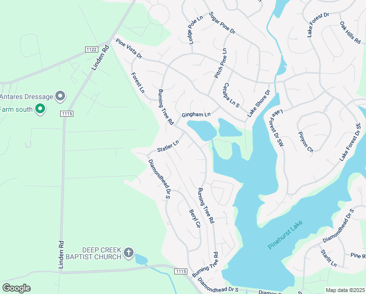 map of restaurants, bars, coffee shops, grocery stores, and more near 5 Crystal Court in Pinehurst
