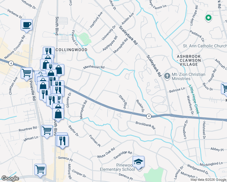 map of restaurants, bars, coffee shops, grocery stores, and more near in Charlotte