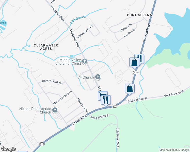 map of restaurants, bars, coffee shops, grocery stores, and more near 1927 Thrasher Pike in Middle Valley