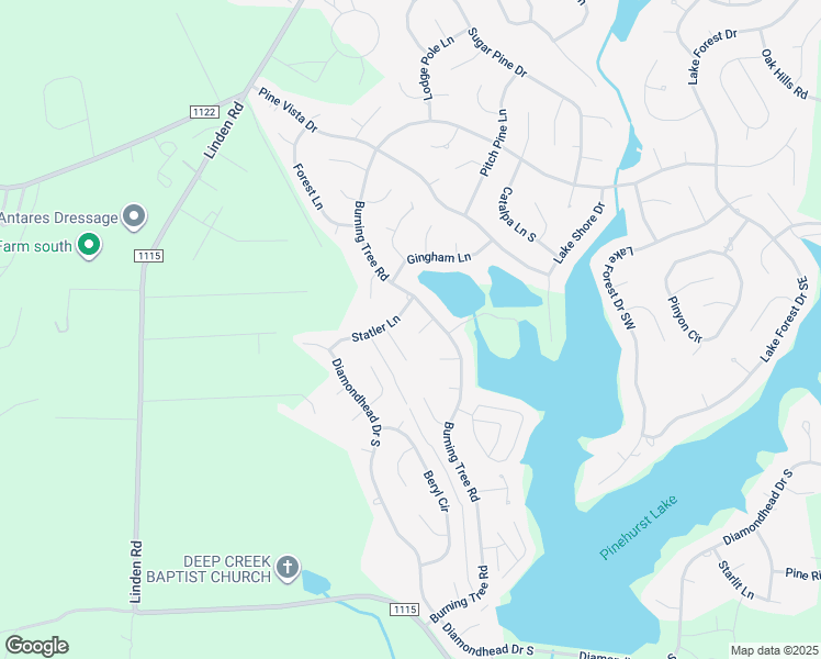 map of restaurants, bars, coffee shops, grocery stores, and more near 5 Crystal Court in Pinehurst