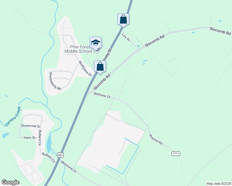 map of restaurants, bars, coffee shops, grocery stores, and more near 213 Bethune Drive in Fayetteville