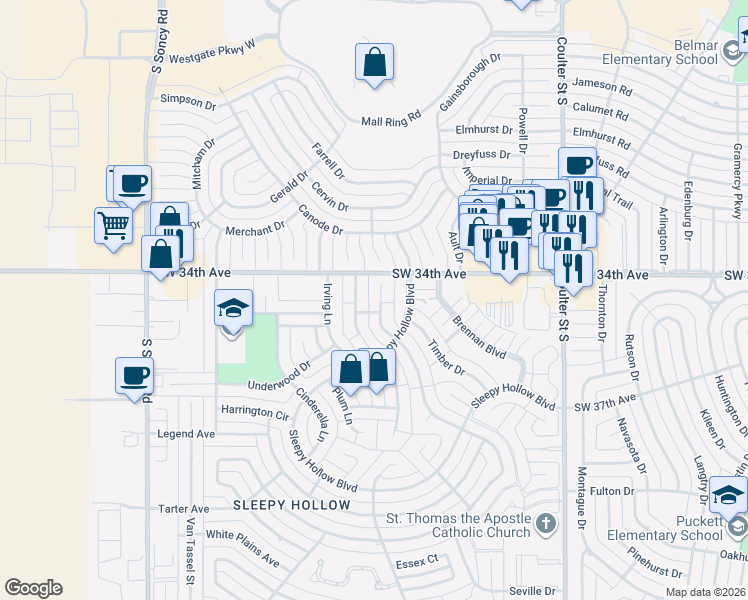 map of restaurants, bars, coffee shops, grocery stores, and more near 3425 Tripp Avenue in Amarillo