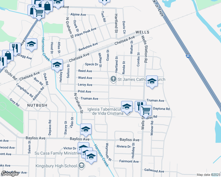map of restaurants, bars, coffee shops, grocery stores, and more near 4151 Print Avenue in Memphis